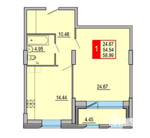 1-к квартира, вторичка, 59м2, 3/8 этаж
