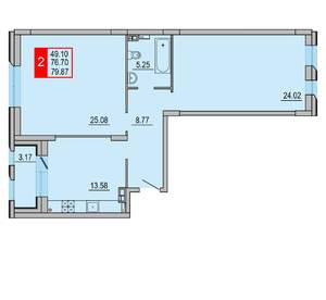 2-к квартира, вторичка, 80м2, 3/8 этаж