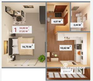 1-к квартира, вторичка, 37м2, 5/14 этаж