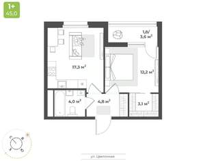 1-к квартира, вторичка, 43м2, 13/18 этаж
