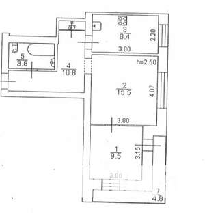 2-к квартира, вторичка, 54м2, 4/5 этаж