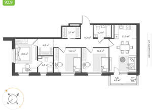 3-к квартира, вторичка, 90м2, 8/17 этаж