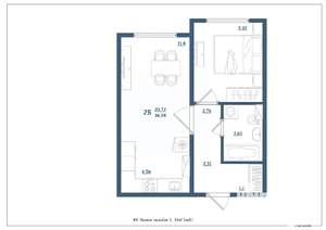 2-к квартира, сданный дом, 37м2, 9/15 этаж