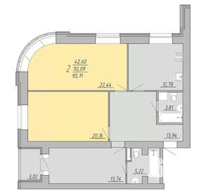 2-к квартира, строящийся дом, 95м2, 1/9 этаж