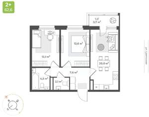 2-к квартира, строящийся дом, 60м2, 7/17 этаж