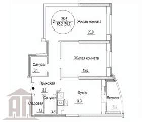 2-к квартира, сданный дом, 70м2, 4/12 этаж