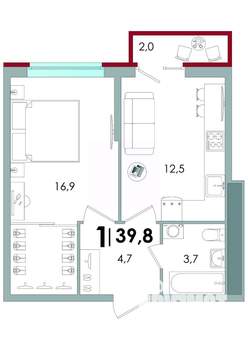 1-к квартира, вторичка, 40м2, 15/16 этаж