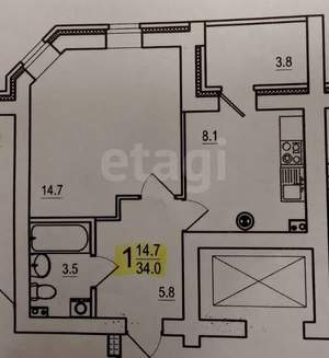 1-к квартира, вторичка, 36м2, 9/11 этаж