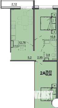 2-к квартира, вторичка, 57м2, 17/18 этаж