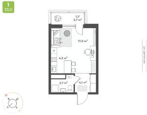 Студия квартира, вторичка, 30м2, 7/17 этаж