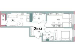 2-к квартира, вторичка, 62м2, 12/15 этаж