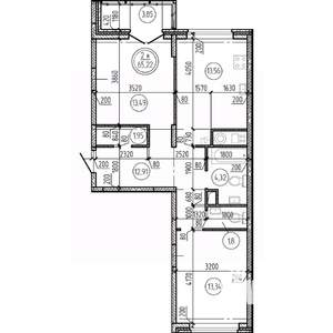 2-к квартира, вторичка, 65м2, 9/16 этаж