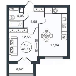 1-к квартира, вторичка, 41м2, 15/15 этаж