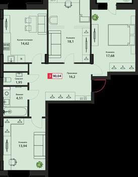 3-к квартира, сданный дом, 90м2, 17/24 этаж