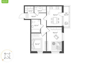 2-к квартира, вторичка, 59м2, 2/17 этаж