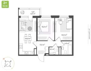 2-к квартира, строящийся дом, 60м2, 9/17 этаж
