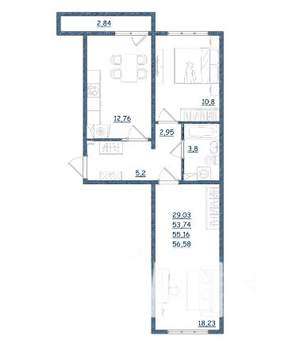 2-к квартира, вторичка, 57м2, 16/18 этаж