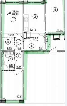 3-к квартира, вторичка, 66м2, 16/16 этаж