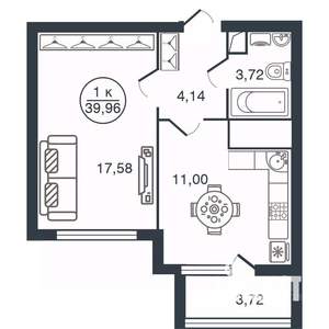 1-к квартира, вторичка, 40м2, 10/15 этаж