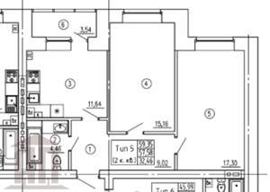 2-к квартира, сданный дом, 61м2, 2/3 этаж