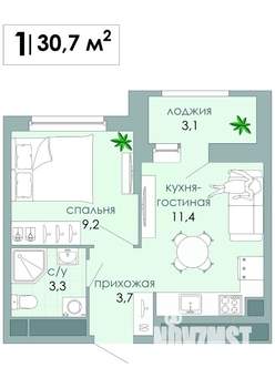 1-к квартира, вторичка, 31м2, 3/12 этаж