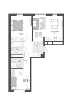 2-к квартира, вторичка, 62м2, 2/10 этаж