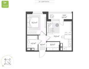 1-к квартира, строящийся дом, 43м2, 15/17 этаж