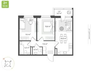 2-к квартира, строящийся дом, 60м2, 9/17 этаж