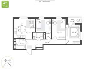 3-к квартира, вторичка, 73м2, 8/16 этаж