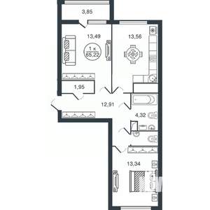2-к квартира, вторичка, 65м2, 5/16 этаж