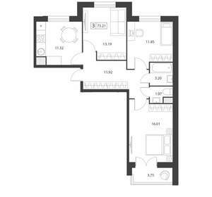 3-к квартира, вторичка, 73м2, 15/16 этаж