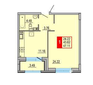 1-к квартира, вторичка, 47м2, 8/8 этаж
