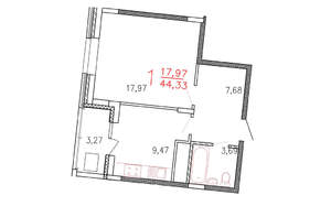 1-к квартира, вторичка, 44м2, 3/10 этаж