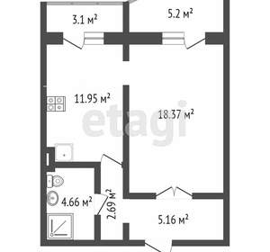 1-к квартира, вторичка, 53м2, 4/16 этаж