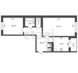 2-к квартира, вторичка, 52м2, 5/5 этаж