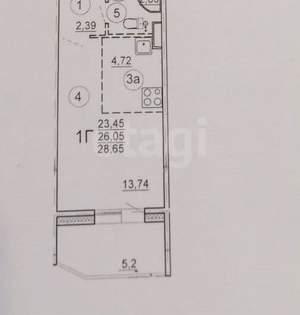 Студия квартира, вторичка, 29м2, 13/17 этаж