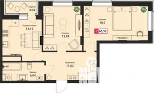 2-к квартира, вторичка, 66м2, 12/24 этаж