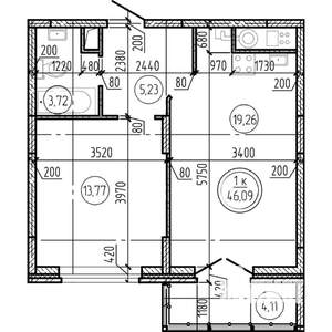 1-к квартира, вторичка, 46м2, 13/16 этаж