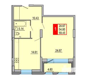 1-к квартира, вторичка, 59м2, 1/8 этаж