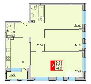 3-к квартира, вторичка, 103м2, 3/8 этаж