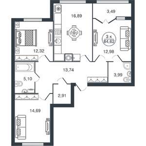 3-к квартира, вторичка, 85м2, 8/15 этаж
