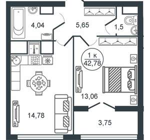 1-к квартира, вторичка, 43м2, 13/16 этаж