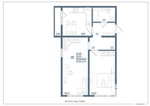 2-к квартира, сданный дом, 56м2, 10/18 этаж