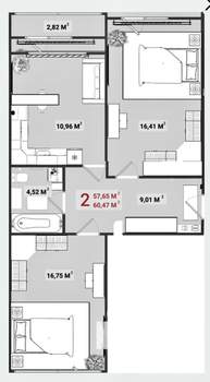 2-к квартира, вторичка, 61м2, 7/14 этаж