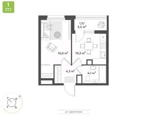 1-к квартира, строящийся дом, 35м2, 2/17 этаж