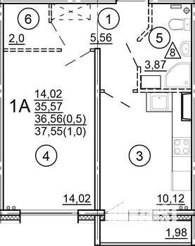 1-к квартира, сданный дом, 38м2, 6/18 этаж