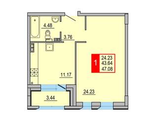 1-к квартира, вторичка, 47м2, 7/8 этаж