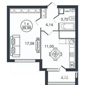 1-к квартира, вторичка, 40м2, 12/16 этаж