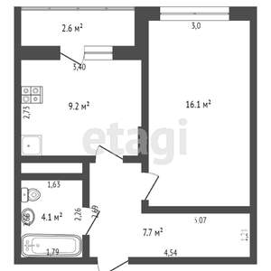 1-к квартира, вторичка, 33м2, 7/16 этаж