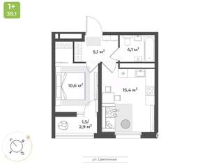 1-к квартира, строящийся дом, 37м2, 12/17 этаж